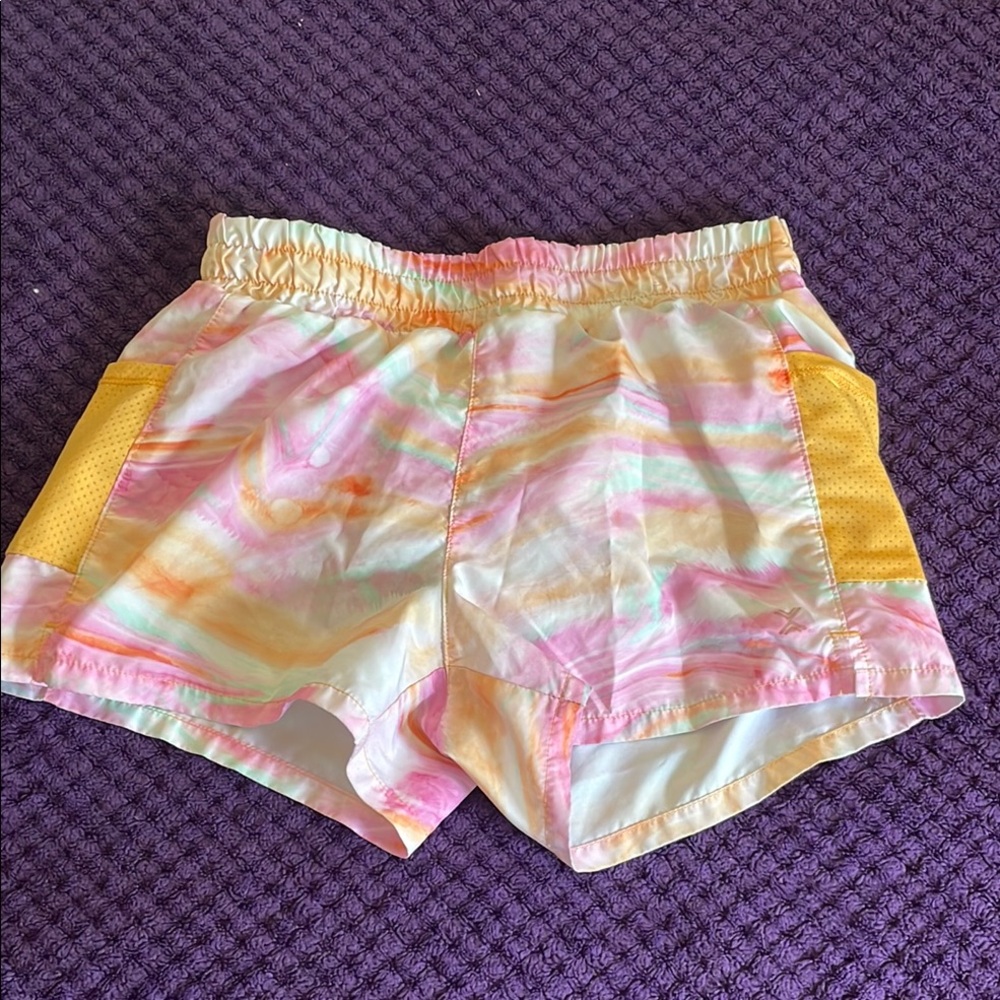 Xersion Pink and Yellow Athletic Shorts with Elastic Waistband